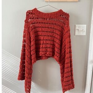 FREE PEOPLE Caught Up Bell-Sleeve Crochet Sweater Top